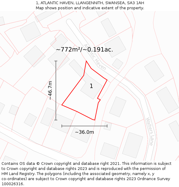 1, ATLANTIC HAVEN, LLANGENNITH, SWANSEA, SA3 1AH: Plot and title map