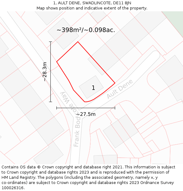 1, AULT DENE, SWADLINCOTE, DE11 8JN: Plot and title map