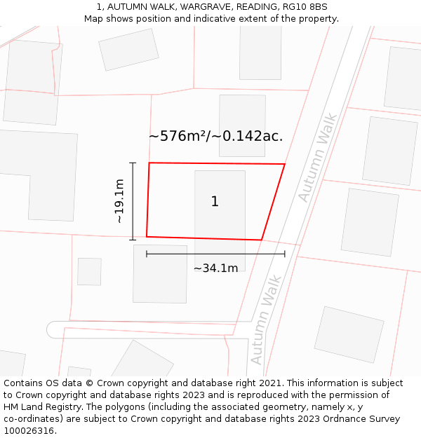 1, AUTUMN WALK, WARGRAVE, READING, RG10 8BS: Plot and title map