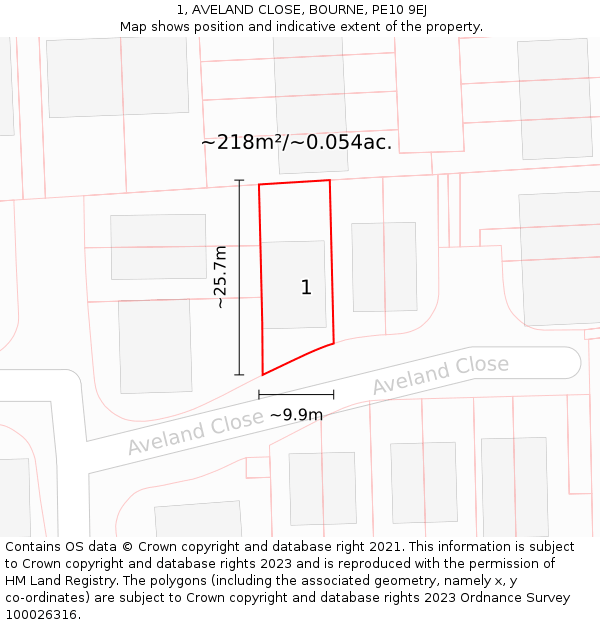 1, AVELAND CLOSE, BOURNE, PE10 9EJ: Plot and title map