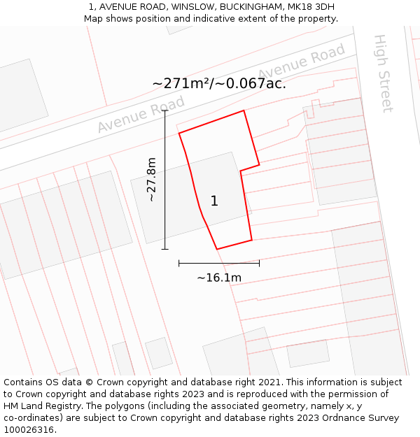 1, AVENUE ROAD, WINSLOW, BUCKINGHAM, MK18 3DH: Plot and title map