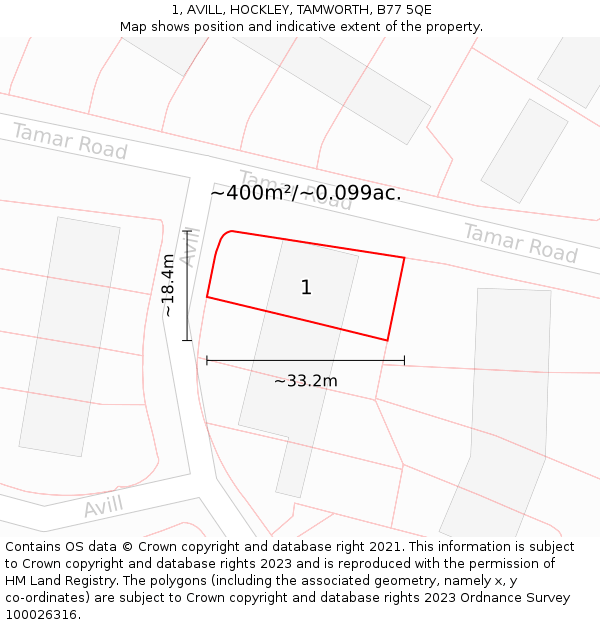 1, AVILL, HOCKLEY, TAMWORTH, B77 5QE: Plot and title map