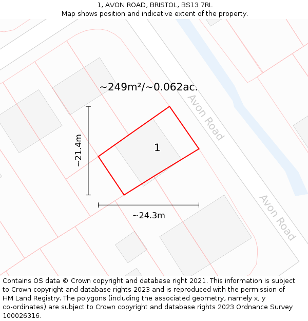 1, AVON ROAD, BRISTOL, BS13 7RL: Plot and title map