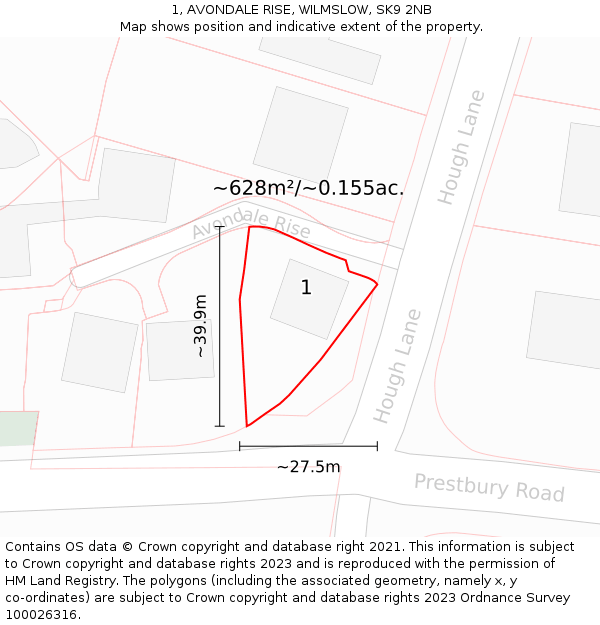 1, AVONDALE RISE, WILMSLOW, SK9 2NB: Plot and title map