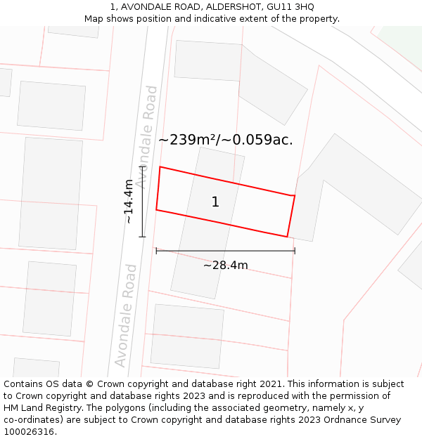 1, AVONDALE ROAD, ALDERSHOT, GU11 3HQ: Plot and title map