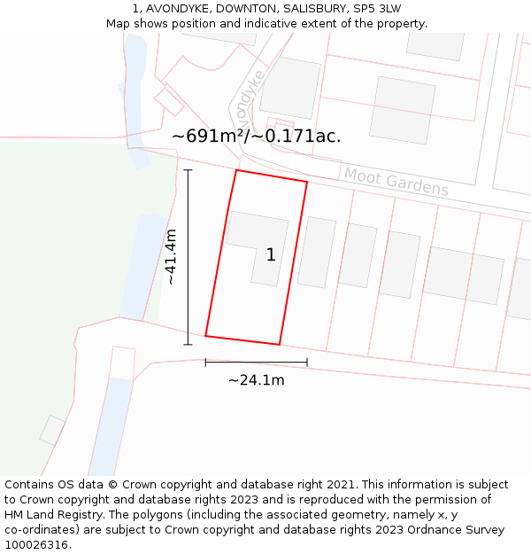 1, AVONDYKE, DOWNTON, SALISBURY, SP5 3LW: Plot and title map