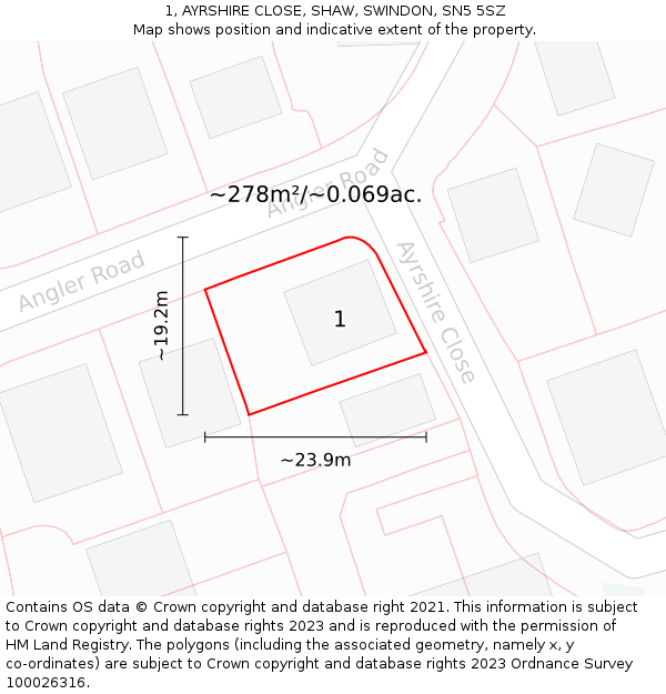 1, AYRSHIRE CLOSE, SHAW, SWINDON, SN5 5SZ: Plot and title map