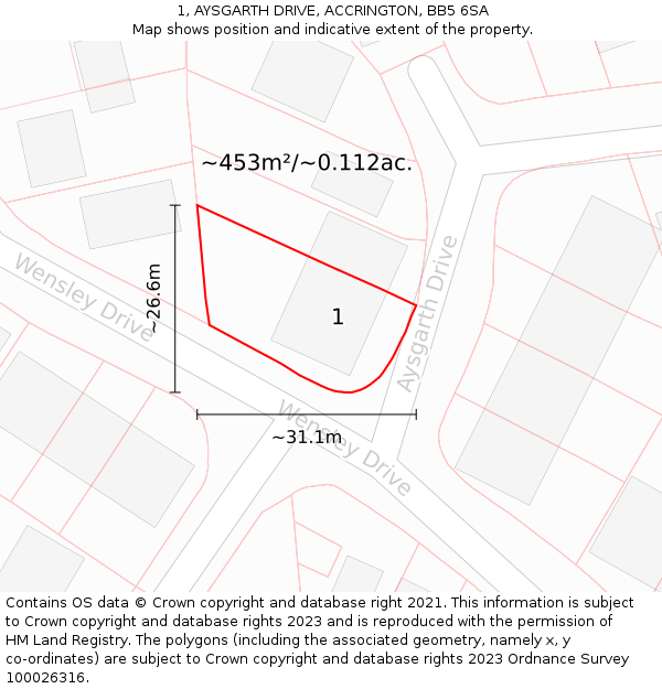 1, AYSGARTH DRIVE, ACCRINGTON, BB5 6SA: Plot and title map