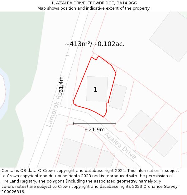 1, AZALEA DRIVE, TROWBRIDGE, BA14 9GG: Plot and title map