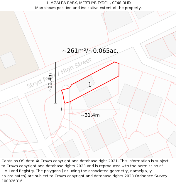 1, AZALEA PARK, MERTHYR TYDFIL, CF48 3HD: Plot and title map