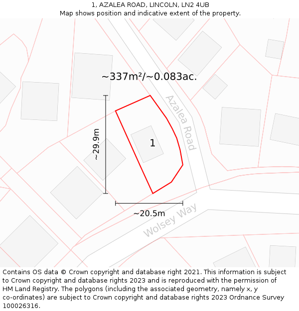 1, AZALEA ROAD, LINCOLN, LN2 4UB: Plot and title map