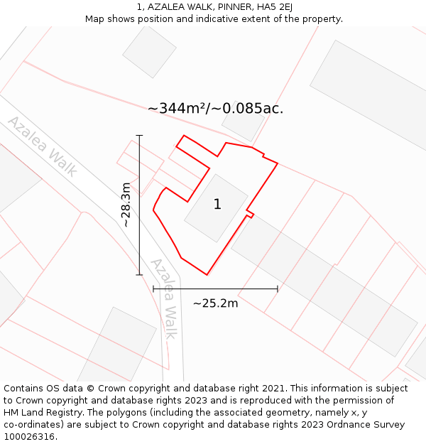 1, AZALEA WALK, PINNER, HA5 2EJ: Plot and title map