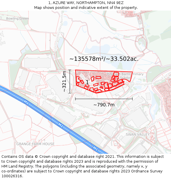 1, AZURE WAY, NORTHAMPTON, NN4 9EZ: Plot and title map