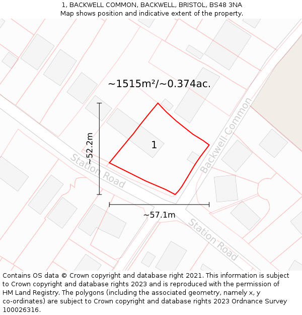 1, BACKWELL COMMON, BACKWELL, BRISTOL, BS48 3NA: Plot and title map