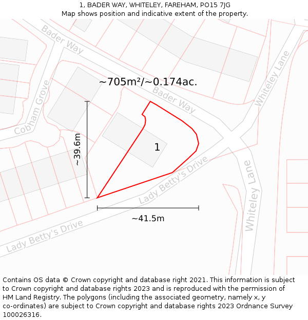 1, BADER WAY, WHITELEY, FAREHAM, PO15 7JG: Plot and title map