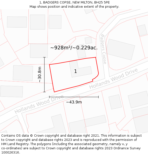 1, BADGERS COPSE, NEW MILTON, BH25 5PE: Plot and title map