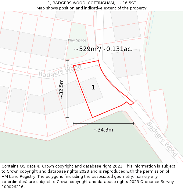 1, BADGERS WOOD, COTTINGHAM, HU16 5ST: Plot and title map