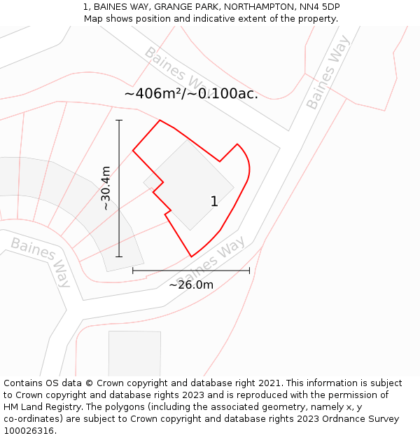 1, BAINES WAY, GRANGE PARK, NORTHAMPTON, NN4 5DP: Plot and title map