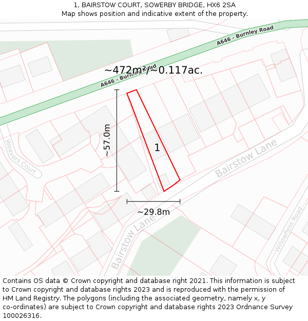 1, BAIRSTOW COURT, SOWERBY BRIDGE, HX6 2SA: Plot and title map