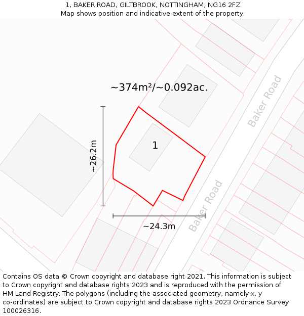 1, BAKER ROAD, GILTBROOK, NOTTINGHAM, NG16 2FZ: Plot and title map