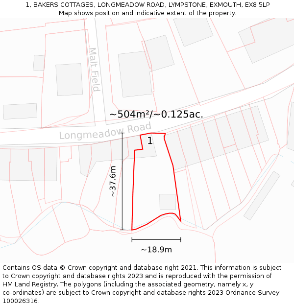 1, BAKERS COTTAGES, LONGMEADOW ROAD, LYMPSTONE, EXMOUTH, EX8 5LP: Plot and title map