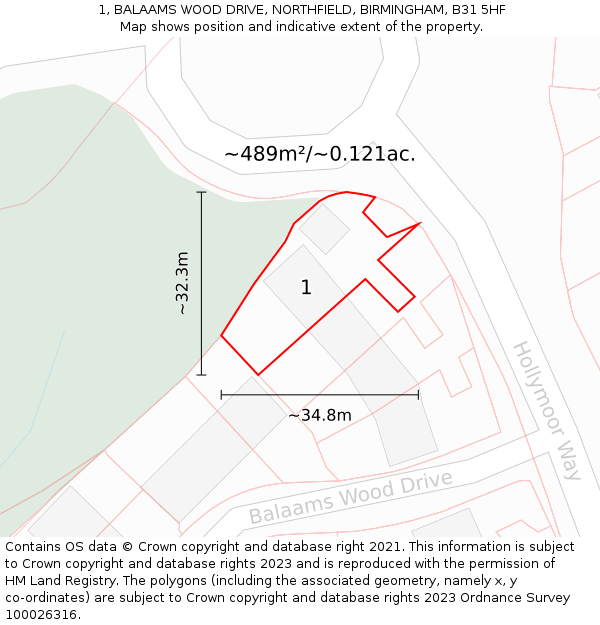 1, BALAAMS WOOD DRIVE, NORTHFIELD, BIRMINGHAM, B31 5HF: Plot and title map