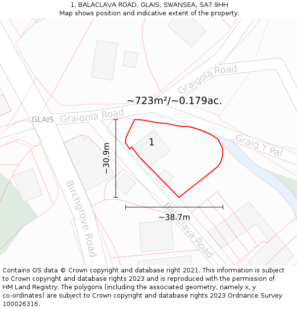 1, BALACLAVA ROAD, GLAIS, SWANSEA, SA7 9HH: Plot and title map