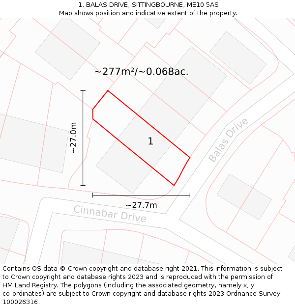 1, BALAS DRIVE, SITTINGBOURNE, ME10 5AS: Plot and title map