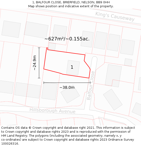 1, BALFOUR CLOSE, BRIERFIELD, NELSON, BB9 0HH: Plot and title map