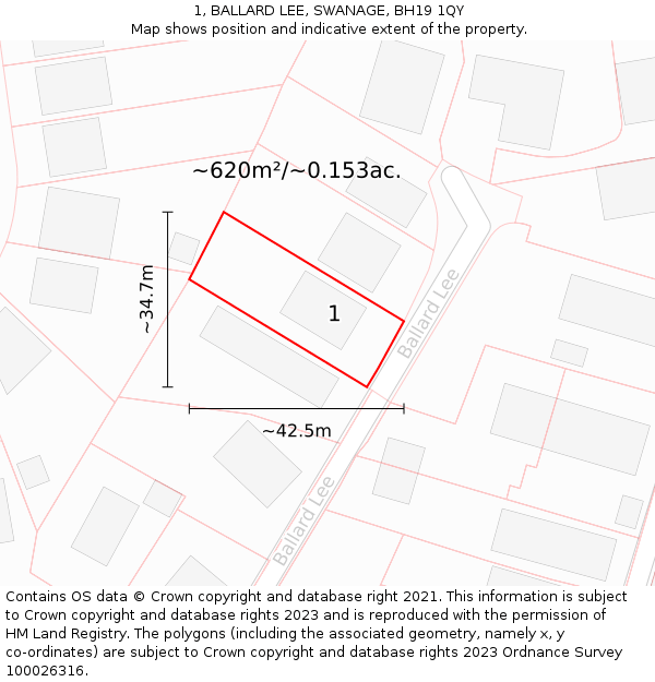 1, BALLARD LEE, SWANAGE, BH19 1QY: Plot and title map