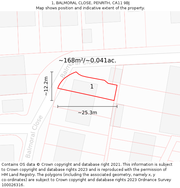 1, BALMORAL CLOSE, PENRITH, CA11 9BJ: Plot and title map