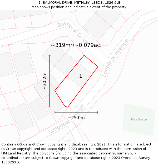 1, BALMORAL DRIVE, METHLEY, LEEDS, LS26 9LE: Plot and title map