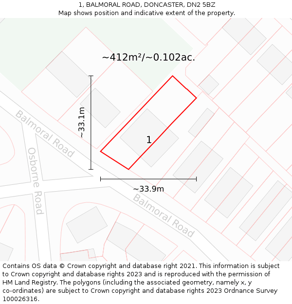 1, BALMORAL ROAD, DONCASTER, DN2 5BZ: Plot and title map