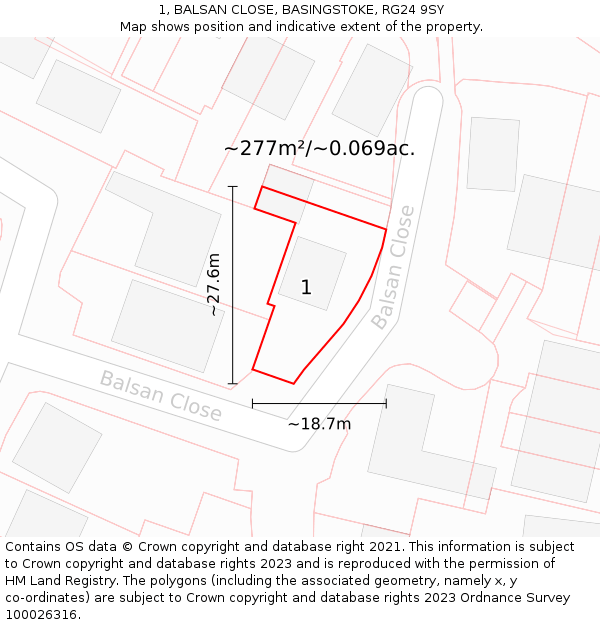 1, BALSAN CLOSE, BASINGSTOKE, RG24 9SY: Plot and title map