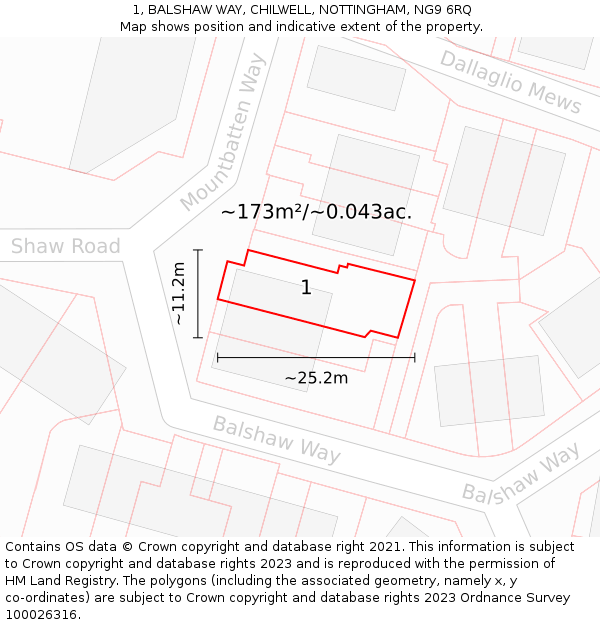 1, BALSHAW WAY, CHILWELL, NOTTINGHAM, NG9 6RQ: Plot and title map