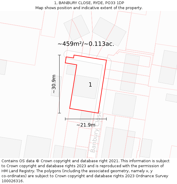 1, BANBURY CLOSE, RYDE, PO33 1DP: Plot and title map