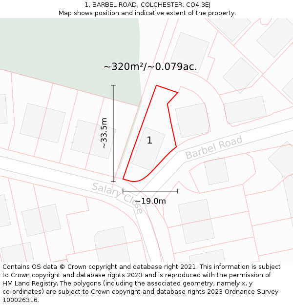 1, BARBEL ROAD, COLCHESTER, CO4 3EJ: Plot and title map