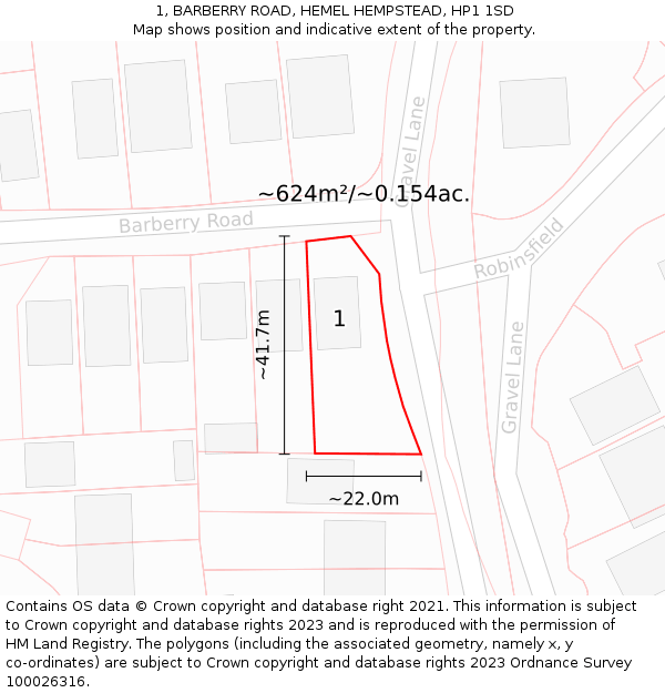 1, BARBERRY ROAD, HEMEL HEMPSTEAD, HP1 1SD: Plot and title map