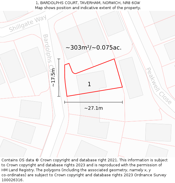 1, BARDOLPHS COURT, TAVERHAM, NORWICH, NR8 6GW: Plot and title map