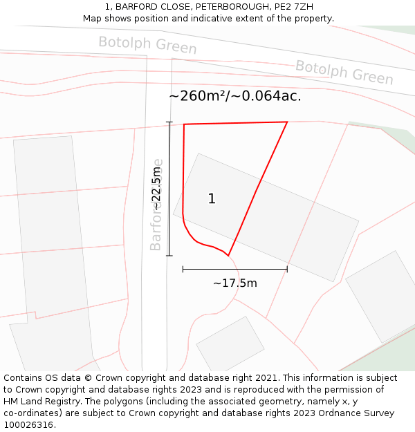 1, BARFORD CLOSE, PETERBOROUGH, PE2 7ZH: Plot and title map