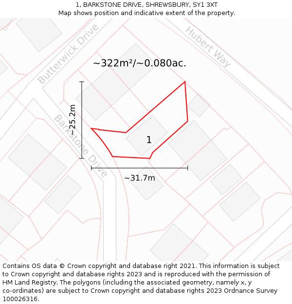 1, BARKSTONE DRIVE, SHREWSBURY, SY1 3XT: Plot and title map