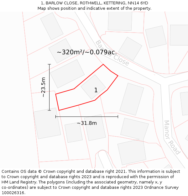 1, BARLOW CLOSE, ROTHWELL, KETTERING, NN14 6YD: Plot and title map