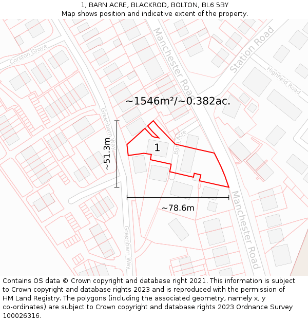 1, BARN ACRE, BLACKROD, BOLTON, BL6 5BY: Plot and title map