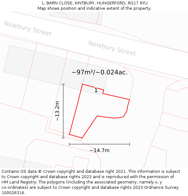 1, BARN CLOSE, KINTBURY, HUNGERFORD, RG17 9YU: Plot and title map