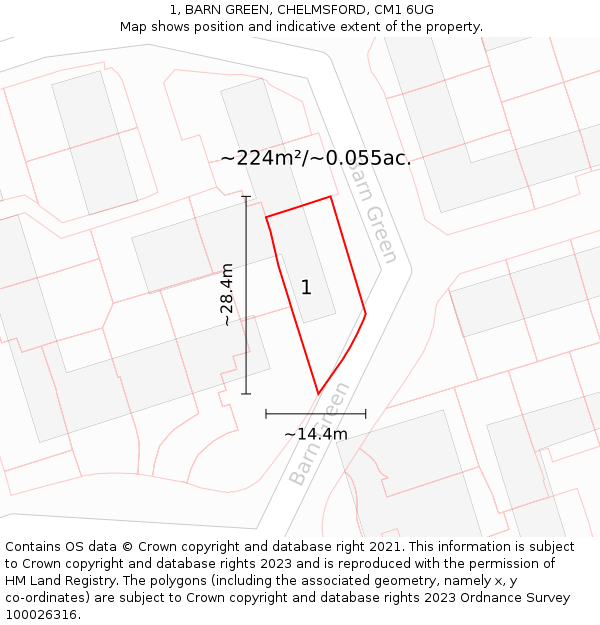 1, BARN GREEN, CHELMSFORD, CM1 6UG: Plot and title map