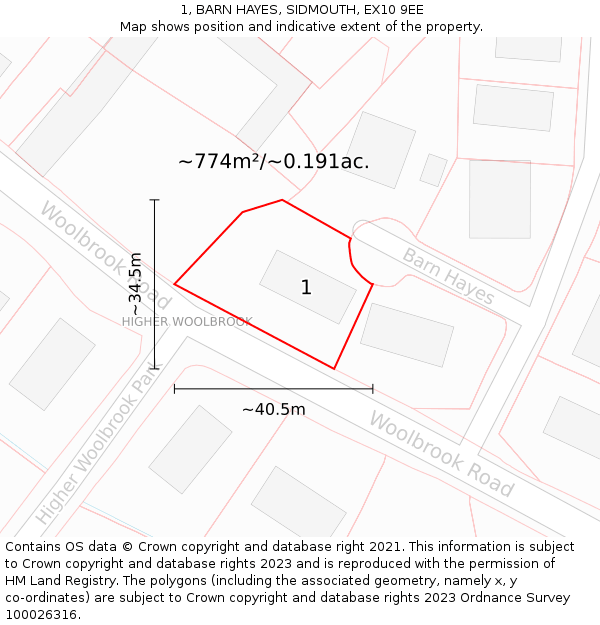 1, BARN HAYES, SIDMOUTH, EX10 9EE: Plot and title map