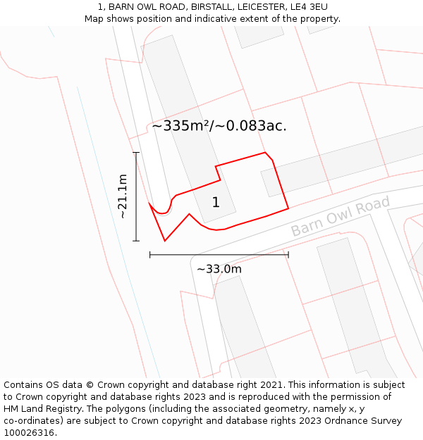 1, BARN OWL ROAD, BIRSTALL, LEICESTER, LE4 3EU: Plot and title map