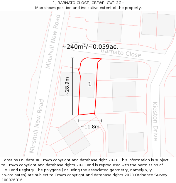 1, BARNATO CLOSE, CREWE, CW1 3GH: Plot and title map