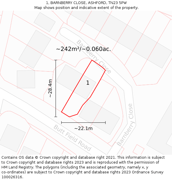 1, BARNBERRY CLOSE, ASHFORD, TN23 5PW: Plot and title map