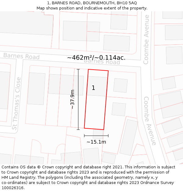 1, BARNES ROAD, BOURNEMOUTH, BH10 5AQ: Plot and title map